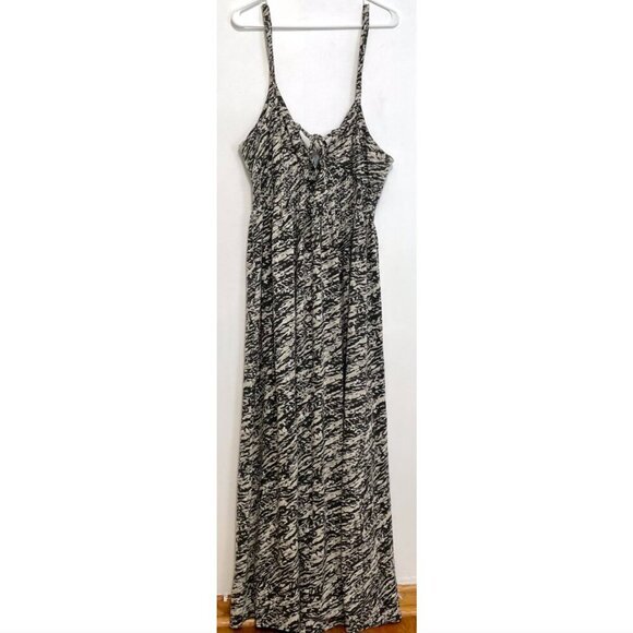 TORRID 1 Plus Size Feather Sleeveless Maxi Dress Cream Black Print Tie Back Boho - Picture 12 of 16